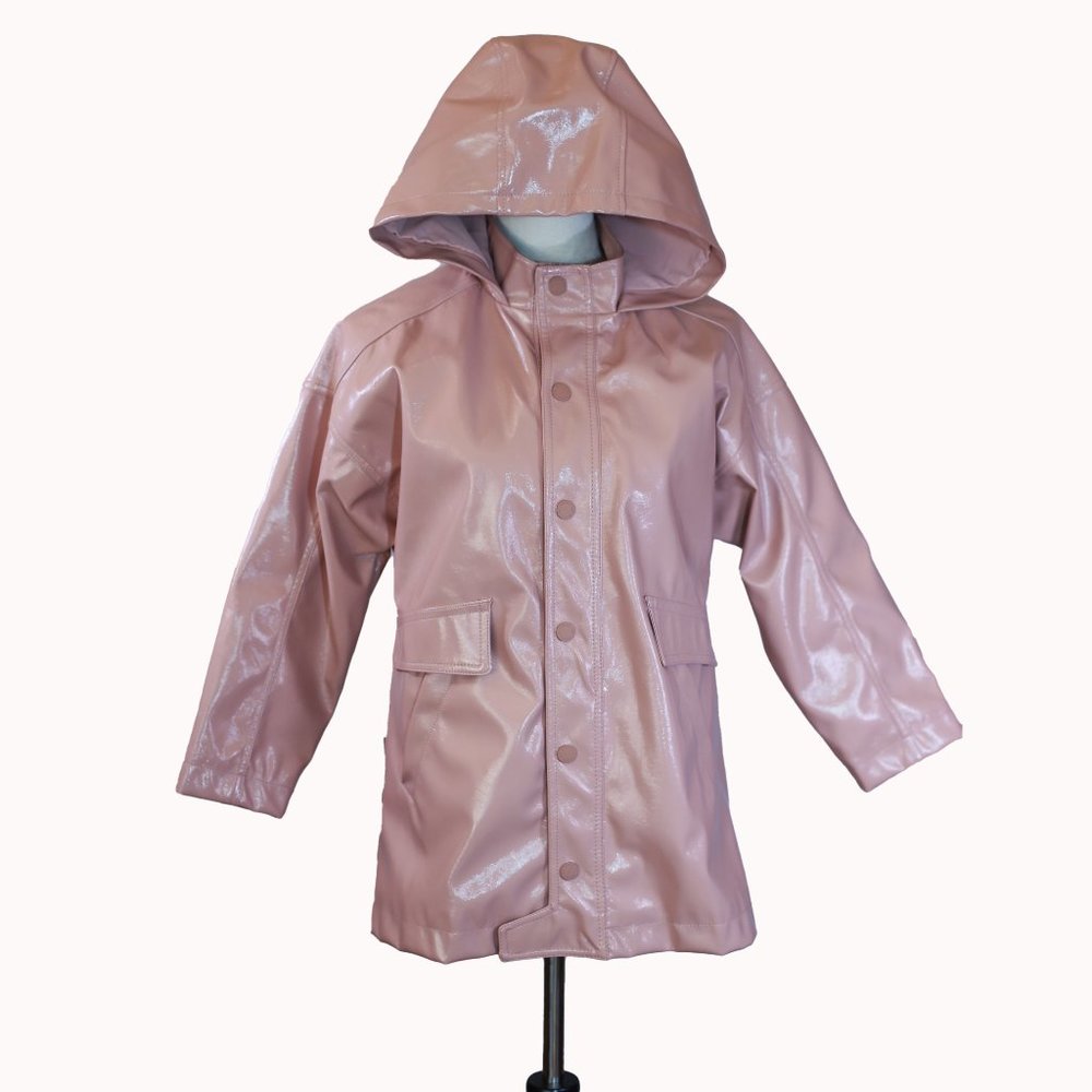 ZARA Girls Hooded Rubberized Pink Spring Raincoat Size 10 NWOT
